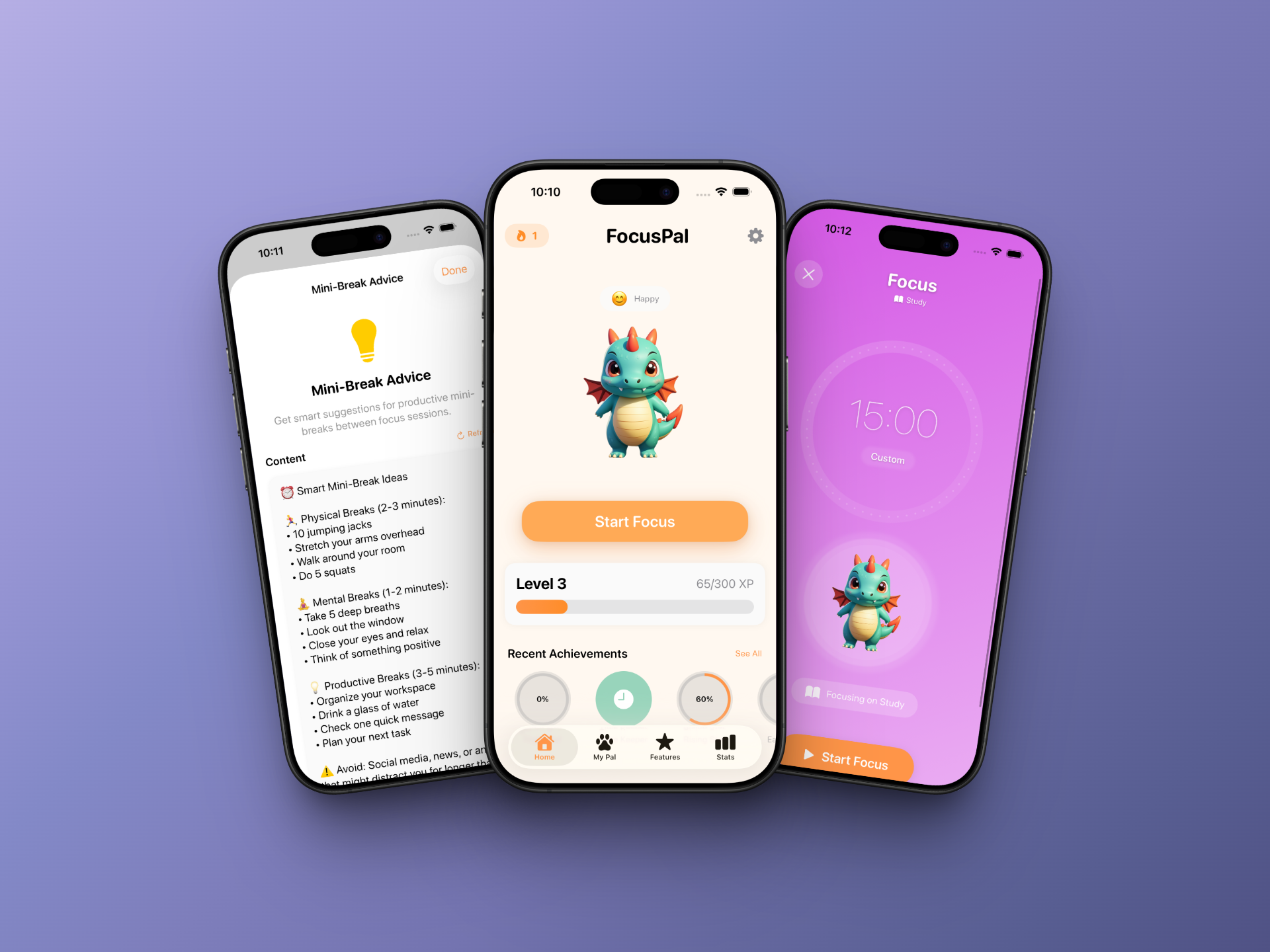 FocusPal ADHD Pomodoro app interface showing focus timer with Pal